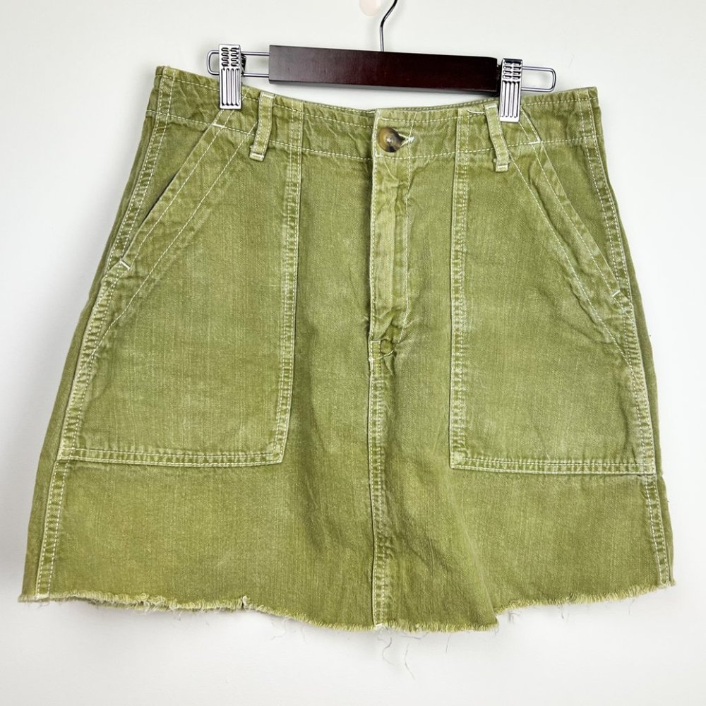 Zara Women Cotton Mini in Cargo Khaki Pockets Light Olive Green Sz Medium M